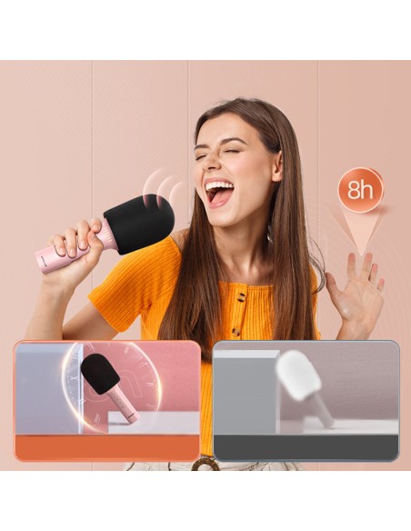 Belaidis karaoke mikrofonas su Bluetooth 5.0 garsiakalbiu 1200mAh rožinis Belaidis karaoke mikrofonas su Bluetooth 5.0 garsiakalbiu 1200mAh rožinis