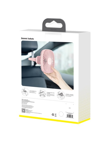 Magnetinis ventiliatorius automobiliui ant galinės sėdynės galvos atramos, rožinės spalvos Magnetinis ventiliatorius automobiliui ant galinės sėdynės galvos atramos, rožinės spalvos