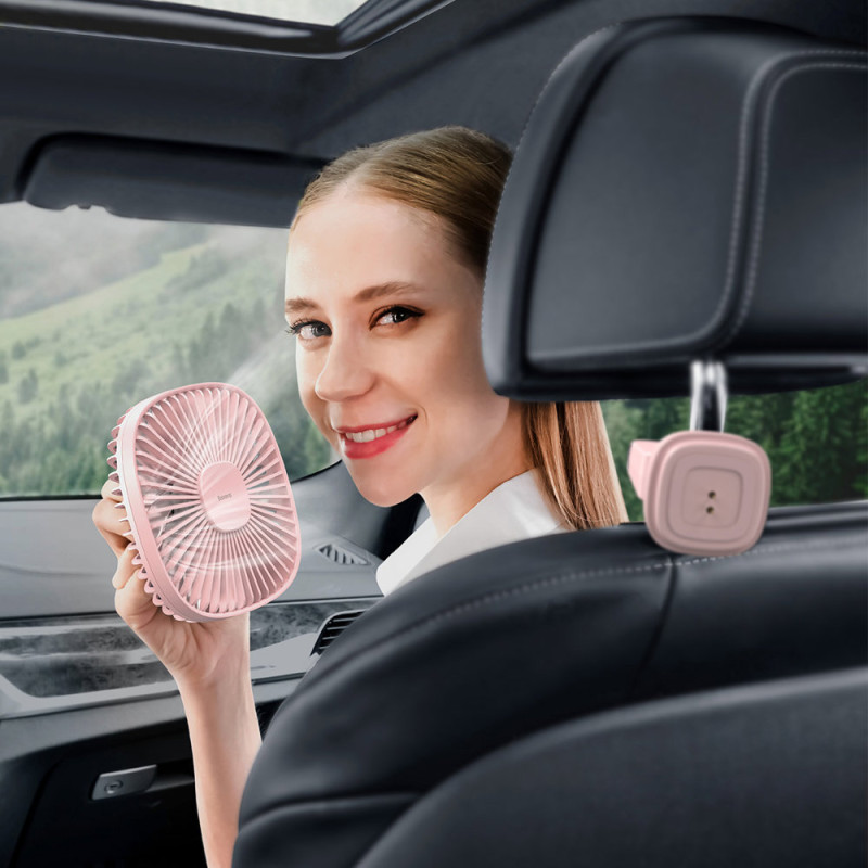 Magnetinis ventiliatorius automobiliui ant galinės sėdynės galvos atramos, rožinės spalvos