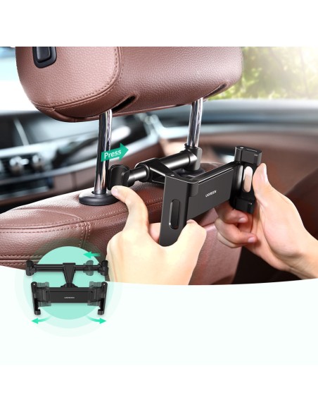 Prie galvos atramos pritvirtintas automobilinis laikiklis planšetei išmaniajam telefonui juodas Prie galvos atramos pritvirtintas automobilinis laikiklis planšetei išmaniajam telefonui juodas