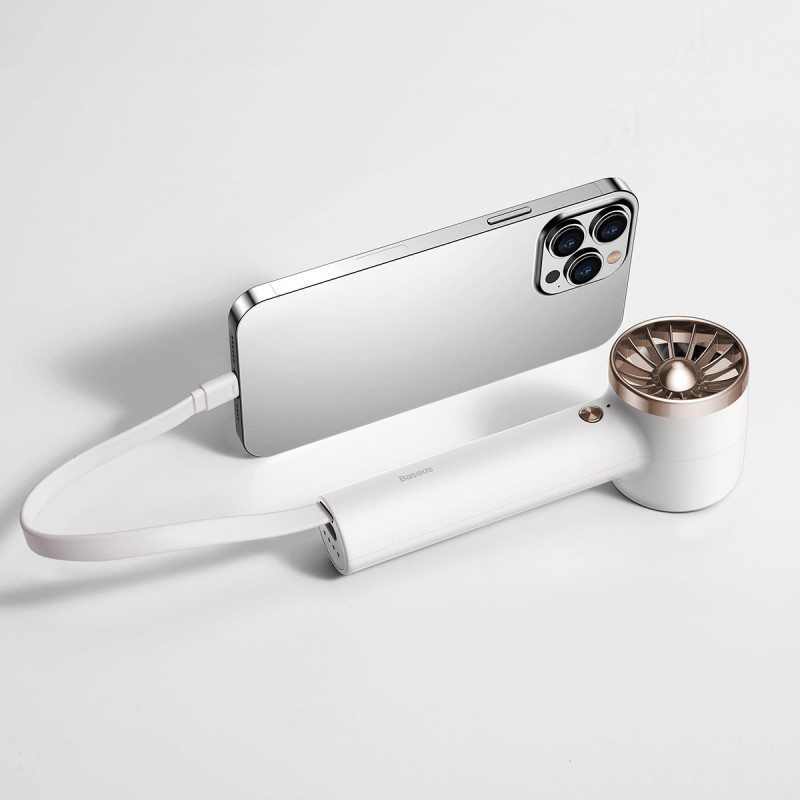 Ventiliatorius su USB-C laidu + maitinimo blokas 4000 mAh baltas