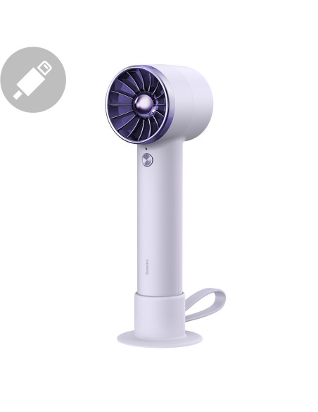 Vėjo malūno ventiliatorius su žaibo laidu + maitinimo blokas 4000mAh violetinis Vėjo malūno ventiliatorius su žaibo laidu + maitinimo blokas 4000mAh violetinis
