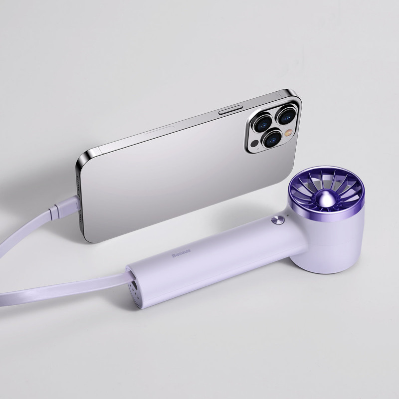 Vėjo malūno ventiliatorius su žaibo laidu + maitinimo blokas 4000mAh violetinis