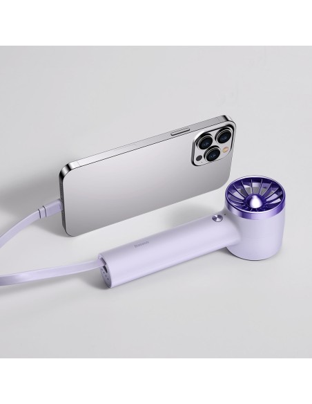 Vėjo malūno ventiliatorius su žaibo laidu + maitinimo blokas 4000mAh violetinis Vėjo malūno ventiliatorius su žaibo laidu + maitinimo blokas 4000mAh violetinis
