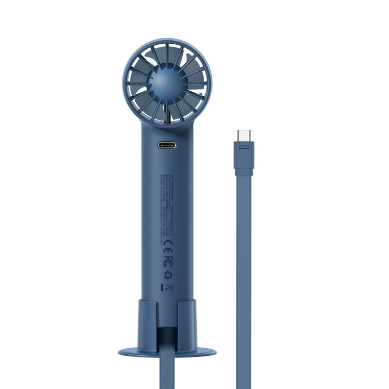 Ventiliatorius su USB-C laidu + maitinimo blokas 4000 mAh mėlynas