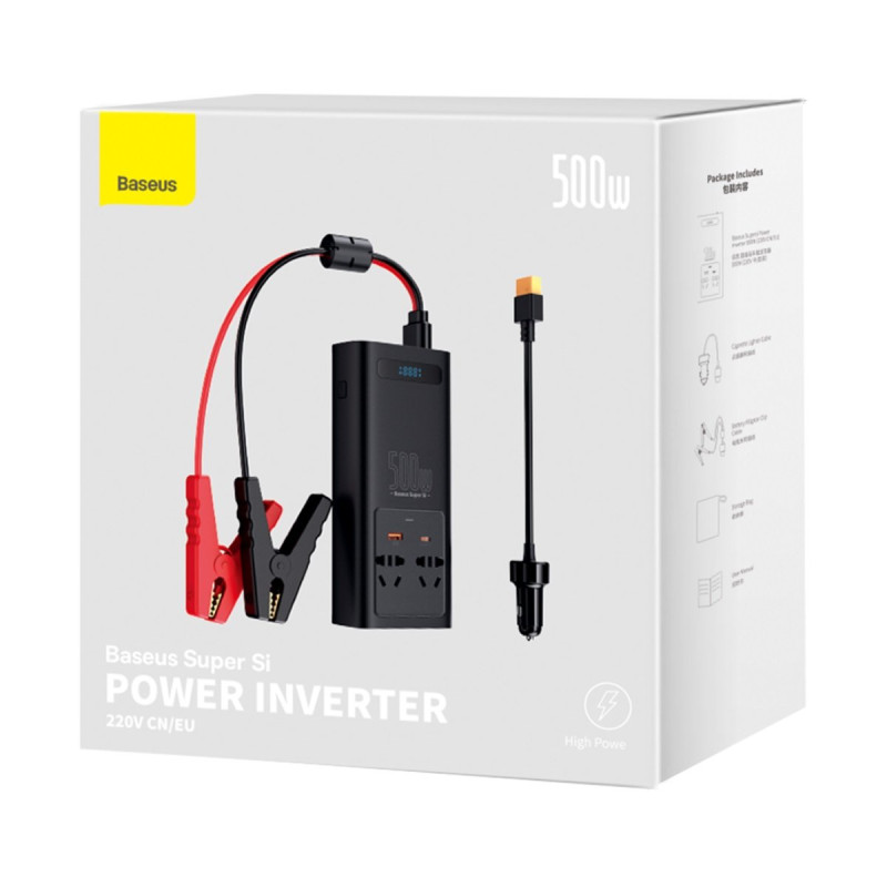 Automobilio įtampos keitiklis nuo 12V iki 230V 500W EU ir CN kištukas