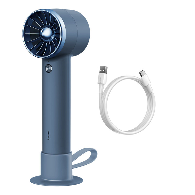 Ventiliatorius su USB-C laidu + maitinimo blokas 4000 mAh mėlynas