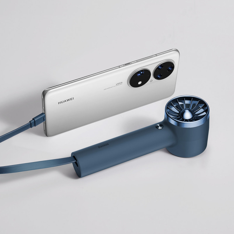 Ventiliatorius su USB-C laidu + maitinimo blokas 4000 mAh mėlynas