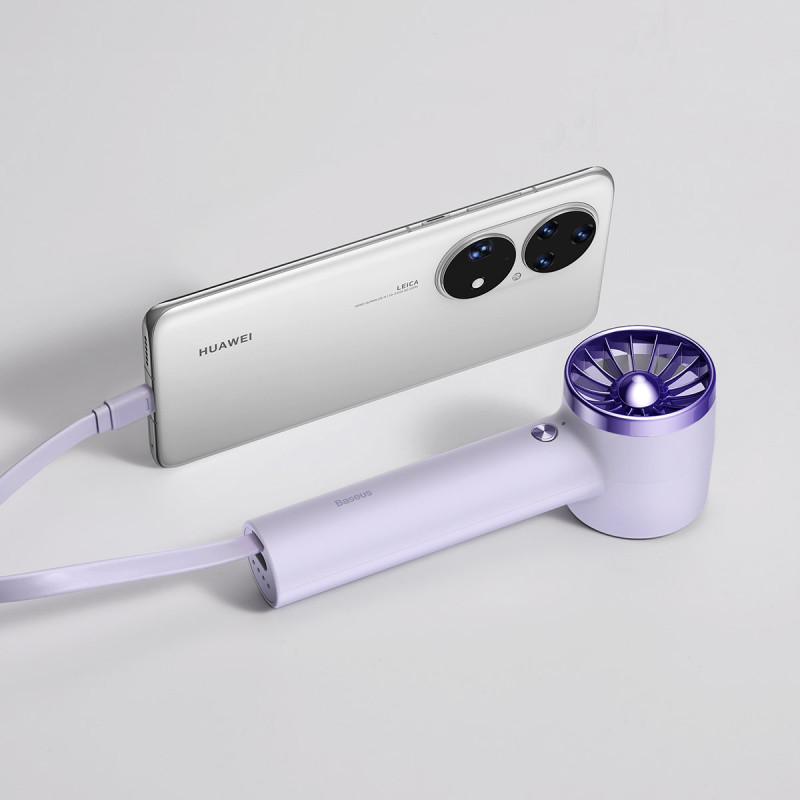 Ventiliatorius su USB-C laidu + maitinimo blokas 4000 mAh violetinė