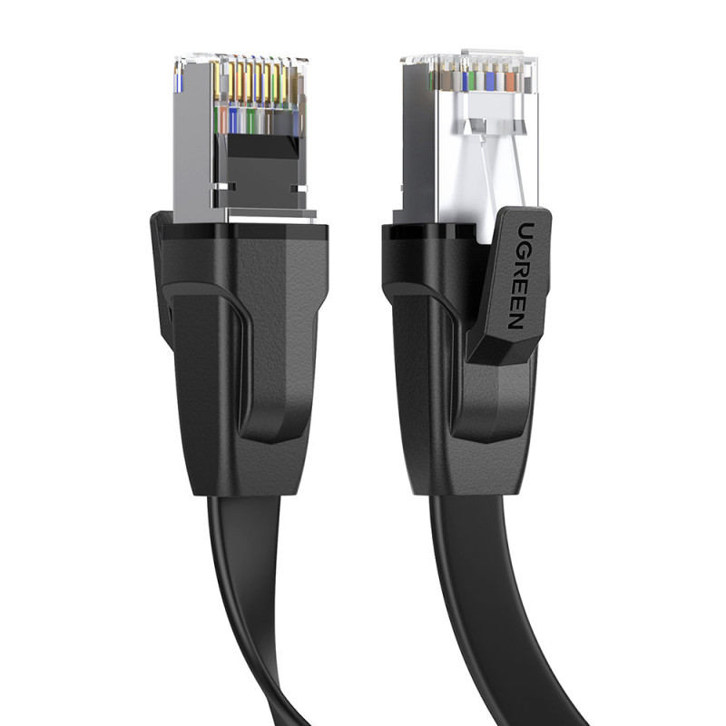 Plokščias pataisymo laido kabelis LAN Ethernet kabelis Cat.8 U/FTP 1m juodas