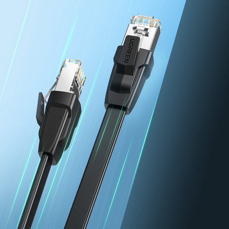 Plokščias pataisymo laido kabelis LAN Ethernet kabelis Cat.8 U/FTP 1m juodas