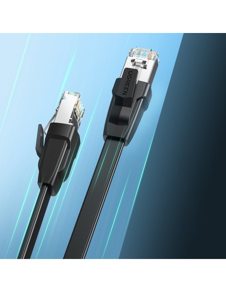 Plokščias pataisymo laido kabelis LAN Ethernet kabelis Cat.8 U/FTP 1m juodas Plokščias pataisymo laido kabelis LAN Ethernet kabelis Cat.8 U/FTP 1m juodas