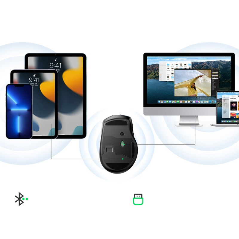 Ergonomiška USB optinė belaidė pelė 2.4GHz 4000DPI juoda