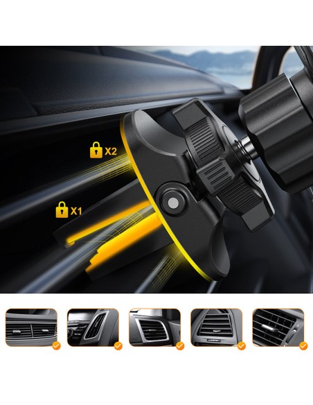 Pilkas magnetinis automobilinio telefono laikiklis ventiliacijos grotelėms Pilkas magnetinis automobilinio telefono laikiklis ventiliacijos grotelėms