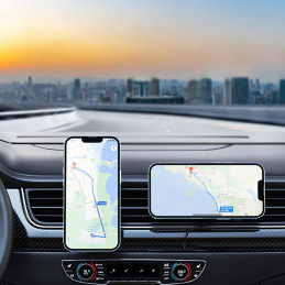 Pilkas magnetinis automobilinio telefono laikiklis ventiliacijos grotelėms