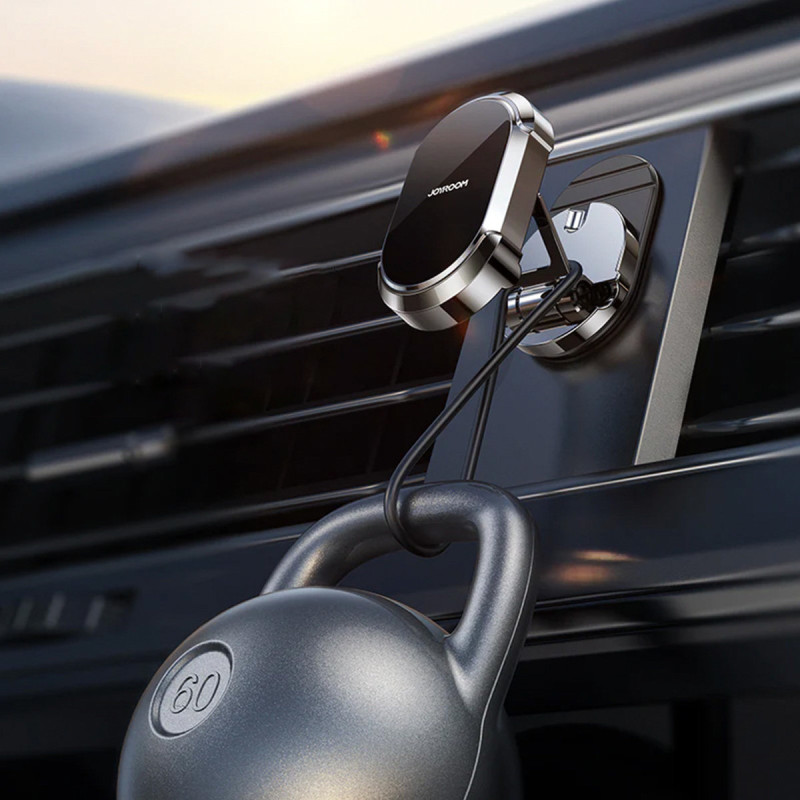 Magnetinis automobilio telefono laikiklis kabinos prietaisų skydeliui tamsiai pilkas