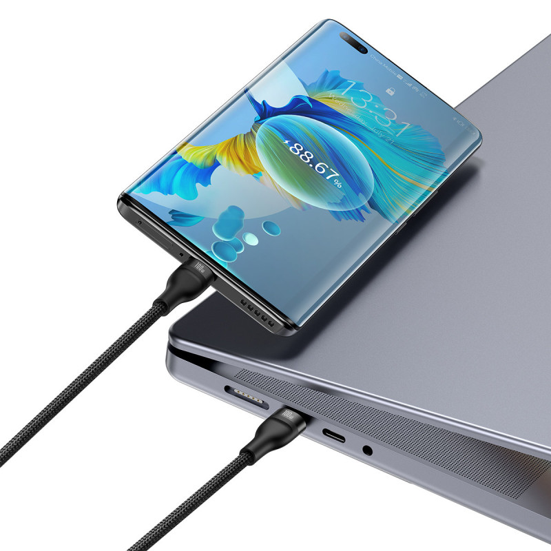 Kabelio blykstės serija 2in1 USB-C 2xUSB-C 100W 1,5m juoda