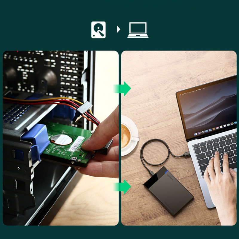 Juodos spalvos SATA 2,5 colio 6 TB USB-C 3.0 disko korpusas