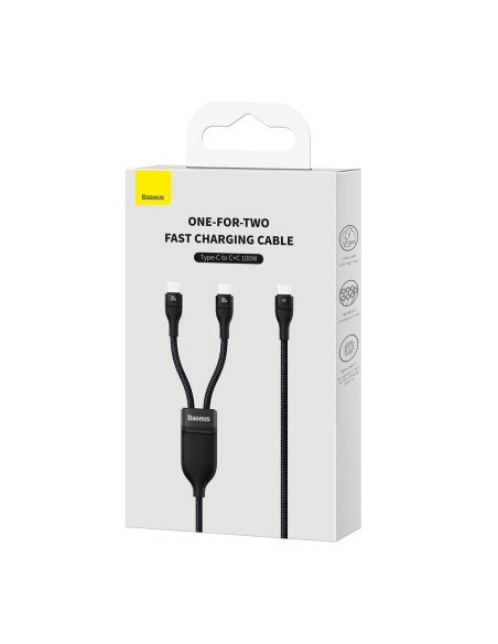 Kabelio blykstės serija 2in1 USB-C 2xUSB-C 100W 1,5m juoda Kabelio blykstės serija 2in1 USB-C 2xUSB-C 100W 1,5m juoda
