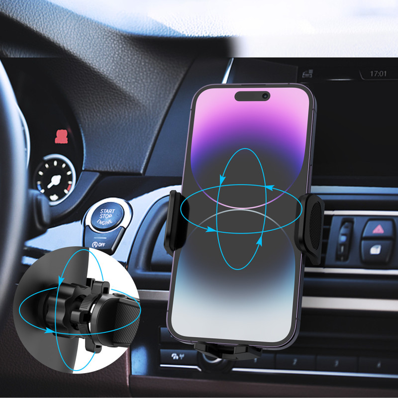 Telefono laikiklis oro išleidimo angai automobilio spaustuke juodas