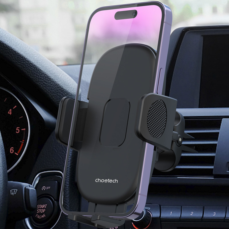 Telefono laikiklis oro išleidimo angai automobilio spaustuke juodas