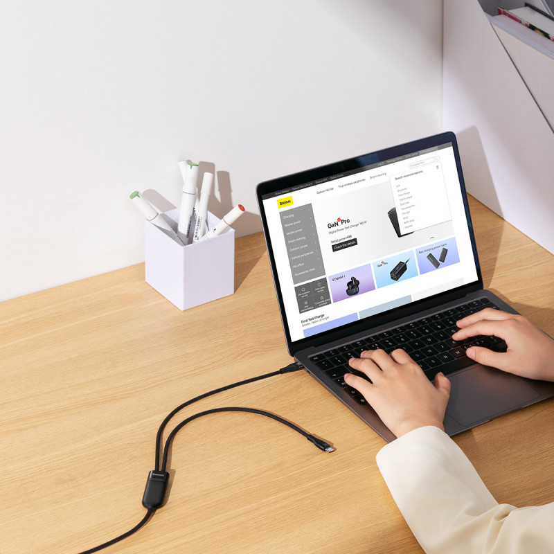 Kabelio blykstės serija 2in1 USB-C 2xUSB-C 100W 1,5m juoda