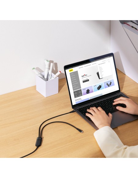 Kabelio blykstės serija 2in1 USB-C 2xUSB-C 100W 1,5m juoda Kabelio blykstės serija 2in1 USB-C 2xUSB-C 100W 1,5m juoda