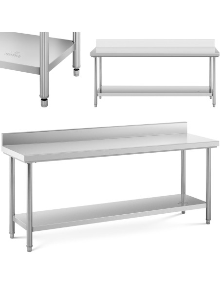Gastronominis darbo stalas su apvadu ir lentyna PLIENAS 200 x 60 cm Gastronominis darbo stalas su apvadu ir lentyna PLIENAS 200 x 60 cm