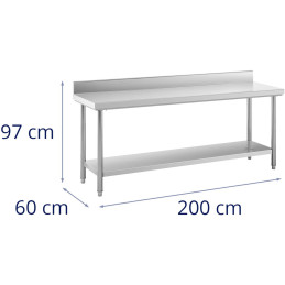 Gastronominis darbo stalas su apvadu ir lentyna PLIENAS 200 x 60 cm