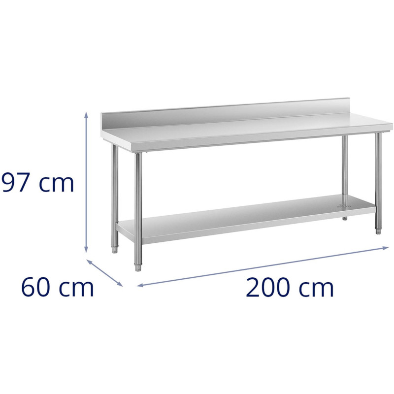 Gastronominis darbo stalas su apvadu ir lentyna PLIENAS 200 x 60 cm
