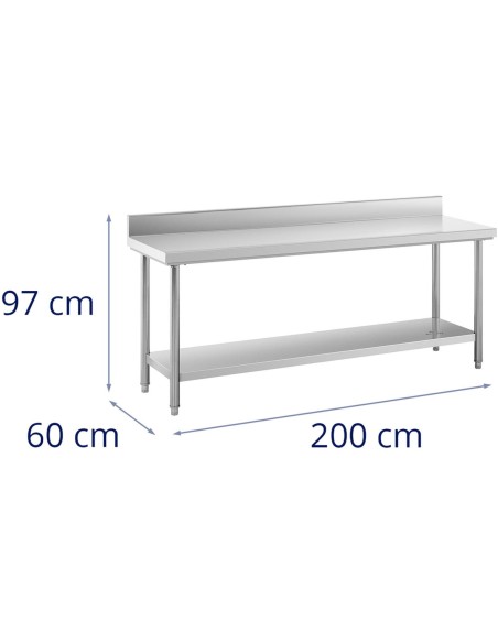 Gastronominis darbo stalas su apvadu ir lentyna PLIENAS 200 x 60 cm Gastronominis darbo stalas su apvadu ir lentyna PLIENAS 200 x 60 cm
