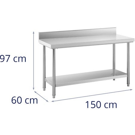 Gastronominis darbo stalas su apvadu ir lentyna PLIENAS 150 x 60 cm Gastronominis darbo stalas su apvadu ir lentyna PLIENAS 150 x 60 cm