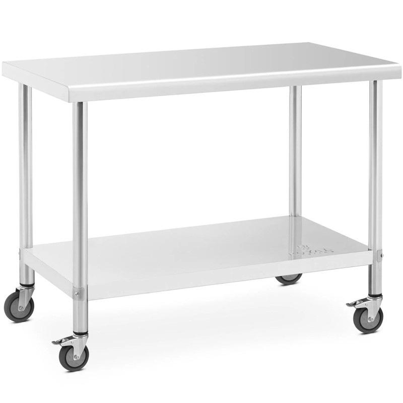 Metalinis gastronominis stalas ant ratukų su lentyna PLIENAS 60 x 120 cm
