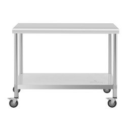 Metalinis gastronominis stalas ant ratukų su lentyna PLIENAS 60 x 120 cm