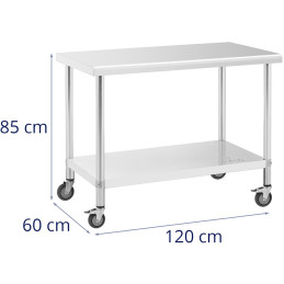 Metalinis gastronominis stalas ant ratukų su lentyna PLIENAS 60 x 120 cm