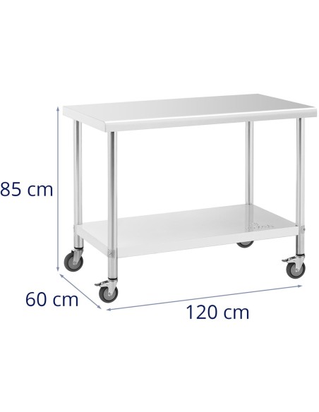 Metalinis gastronominis stalas ant ratukų su lentyna PLIENAS 60 x 120 cm Metalinis gastronominis stalas ant ratukų su lentyna PLIENAS 60 x 120 cm