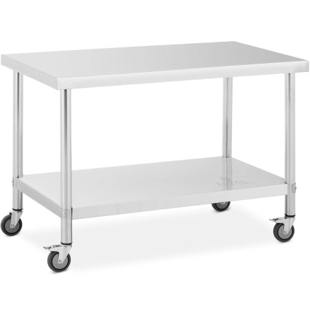Metalinis gastronominis stalas ant ratukų su lentyna PLIENAS 70 x 120 cm Metalinis gastronominis stalas ant ratukų su lentyna PLIENAS 70 x 120 cm