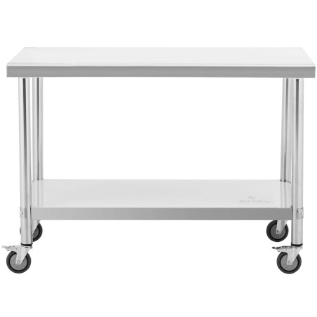 Metalinis gastronominis stalas ant ratukų su lentyna PLIENAS 70 x 120 cm Metalinis gastronominis stalas ant ratukų su lentyna PLIENAS 70 x 120 cm
