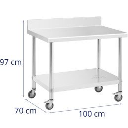 Metalinis gastronominis stalas ant ratų su lentyna ir ratlankiu PLIENAS 70 x 100 cm