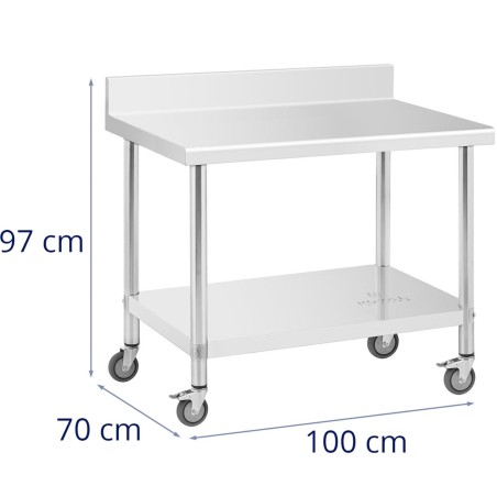 Metalinis gastronominis stalas ant ratų su lentyna ir ratlankiu PLIENAS 70 x 100 cm Metalinis gastronominis stalas ant ratų su lentyna ir ratlankiu PLIENAS 70 x 100 cm
