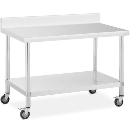 Metalinis gastronominis stalas ant ratų su lentyna ir ratlankiu PLIENAS 70 x 120 cm