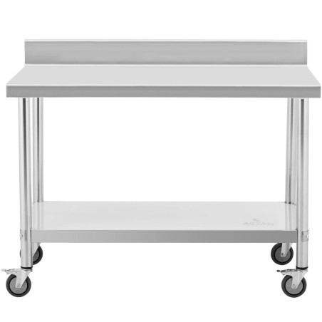 Metalinis gastronominis stalas ant ratų su lentyna ir ratlankiu PLIENAS 70 x 120 cm