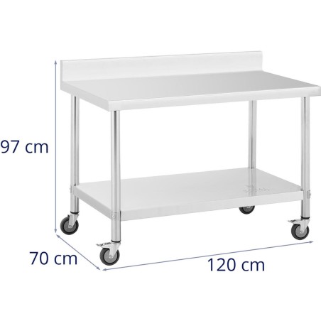 Metalinis gastronominis stalas ant ratų su lentyna ir ratlankiu PLIENAS 70 x 120 cm