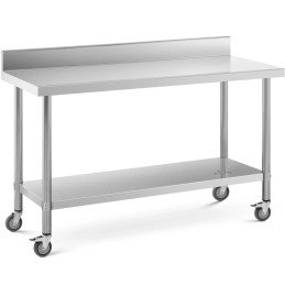 Metalinis gastronominis stalas ant ratų su lentyna ir ratlankiu PLIENAS 60 x 150 cm