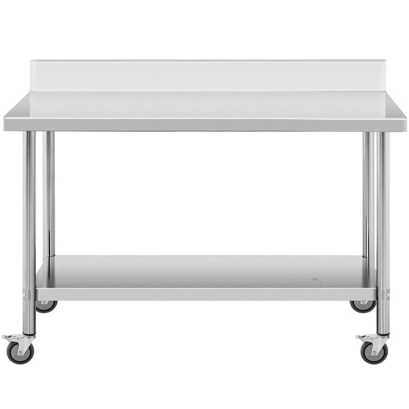 Metalinis gastronominis stalas ant ratų su lentyna ir ratlankiu PLIENAS 60 x 150 cm