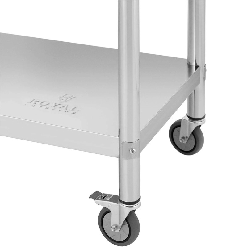 Metalinis gastronominis stalas ant ratų su lentyna ir ratlankiu PLIENAS 60 x 150 cm