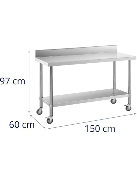 Metalinis gastronominis stalas ant ratų su lentyna ir ratlankiu PLIENAS 60 x 150 cm Metalinis gastronominis stalas ant ratų su lentyna ir ratlankiu PLIENAS 60 x 150 cm