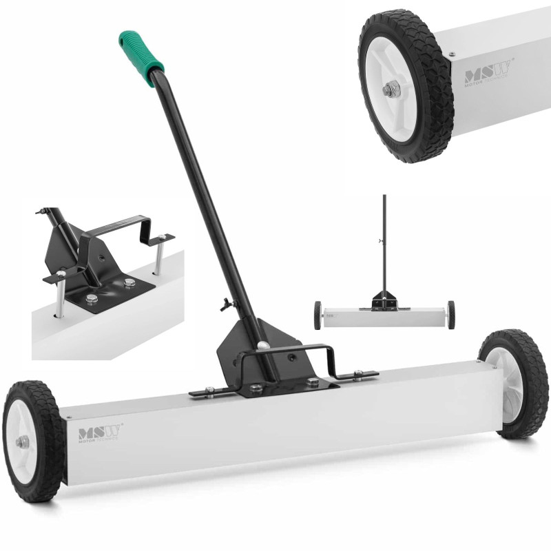 Magnetinė šluota nagų drožlių rinkimui ant ratukų, plotis 75 cm Magnetinė šluota nagų drožlių rinkimui ant ratukų, plotis 75 cm