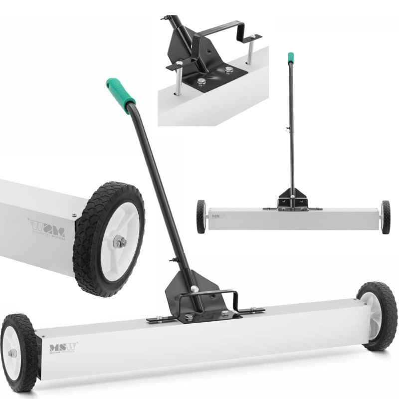 Magnetinė šluota nagų drožlių rinkimui ant ratukų, plotis 90 cm