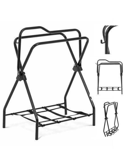 Sulankstomas metalinis balno stovas su lentyna iki 80 kg